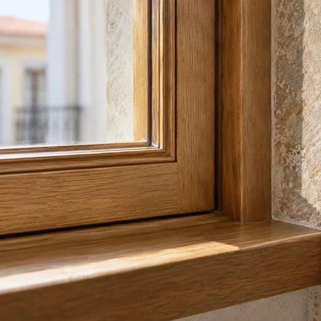 Rahmen und Glasleiste eines Holzfensters